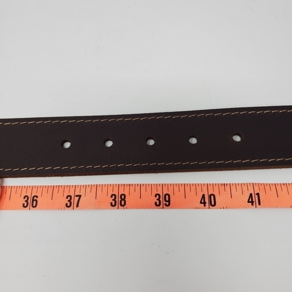 WRANGLER COCO BROWN LEATHER BELT TAN STITCHING PEWTER METAL BUCKLE MEN - Picture 10 of 12